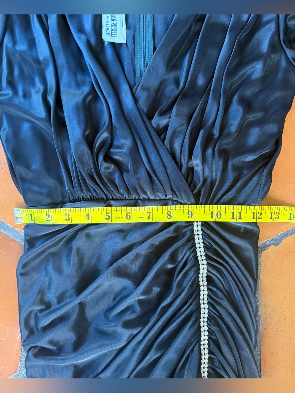 Vtg 90s Susan Roselli VIJACK Black Ruched Diamond Evening Gown Dress 4 Glitzy - Picture 12 of 12